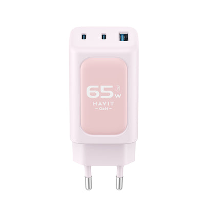 HAVIT UC260 Verkkolaturi, 65W, 3A, 1 x USB-A - 2 x USB-C, Pinkki