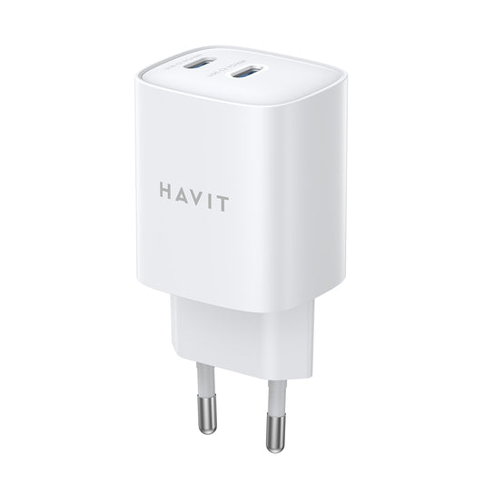 HAVIT UC45W Verkkolaturi, 45W, 3A, 2 x USB-C, Valkoinen