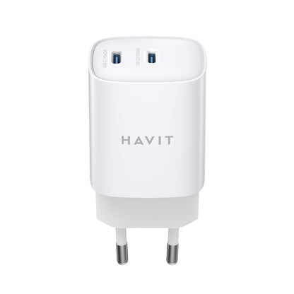 HAVIT UC45W Verkkolaturi, 45W, 3A, 2 x USB-C, Valkoinen