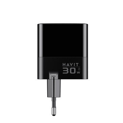 HAVIT UCLE001 Verkkolaturi, 30W, 3A, 2 x USB-A - 1 x USB-C, Musta