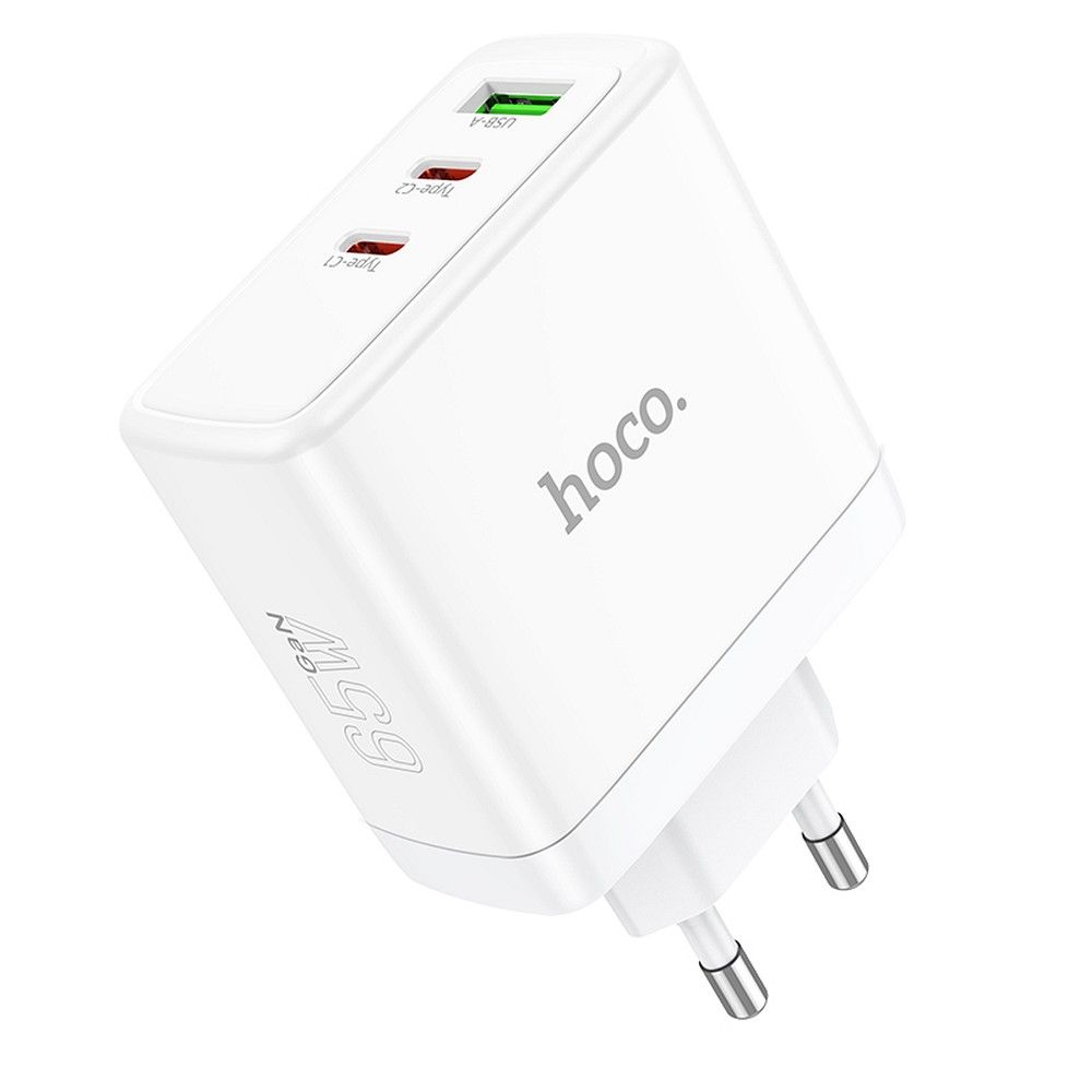 HOCO N30 Verkkolaturi, 65W, 3.25A, 1 x USB-A - 2 x USB-C, Valkoinen