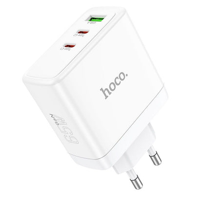 HOCO N30 Verkkolaturi, 65W, 3.25A, 1 x USB-A - 2 x USB-C, Valkoinen