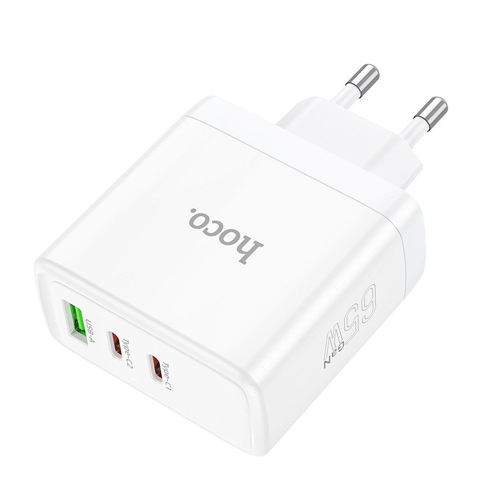 HOCO N30 Verkkolaturi, 65W, 3.25A, 1 x USB-A - 2 x USB-C, Valkoinen