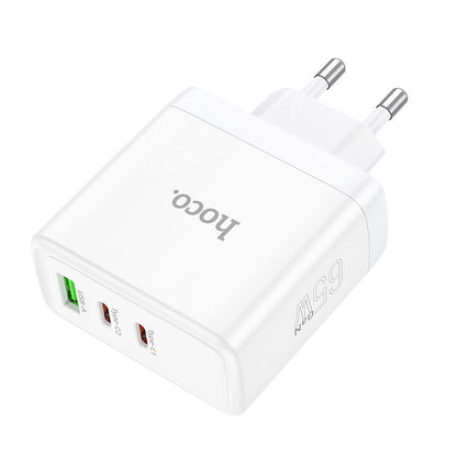 HOCO N30 Verkkolaturi, 65W, 3.25A, 1 x USB-A - 2 x USB-C, Valkoinen