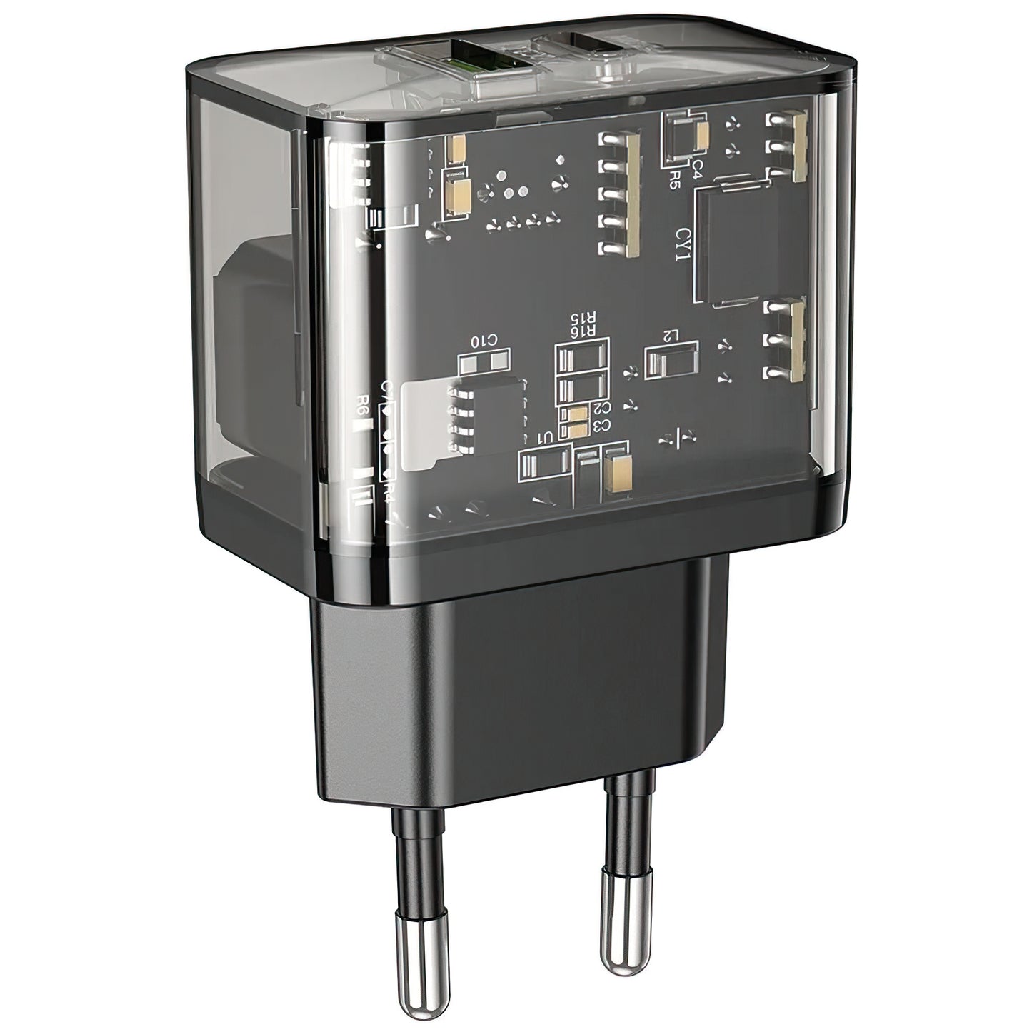 Verkkolaturi HOCO N34, 20W, 3A, 1 x USB-A - 1 x USB-C, Läpinäkyvä