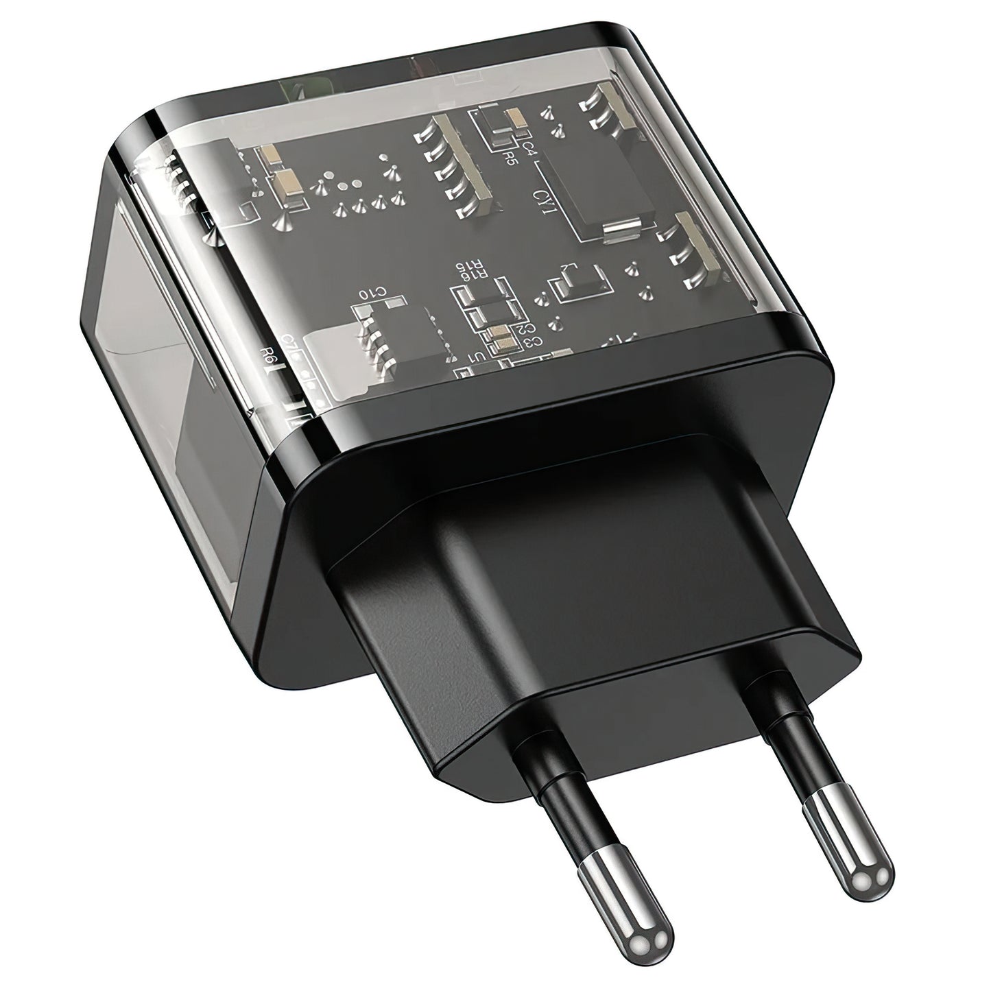 Verkkolaturi HOCO N34, 20W, 3A, 1 x USB-A - 1 x USB-C, Läpinäkyvä
