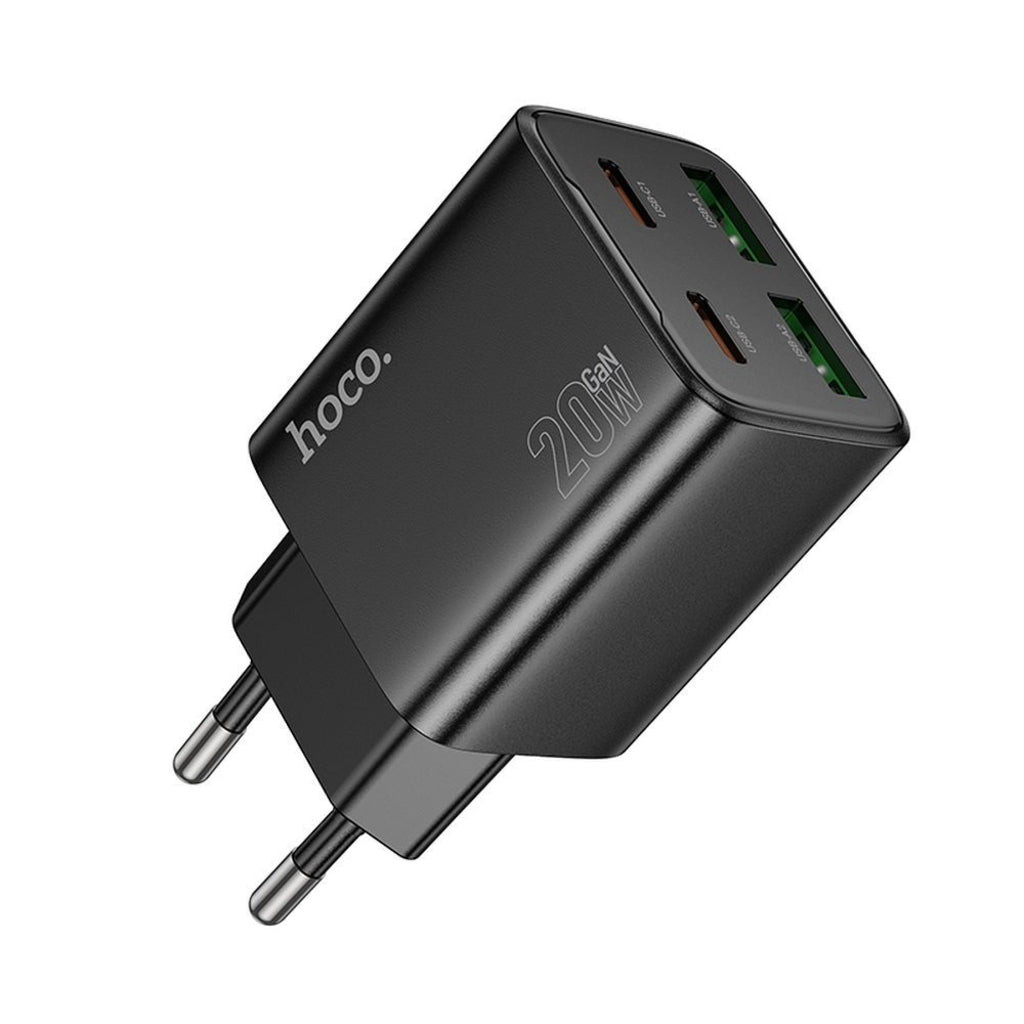 HOCO N55 Verkkolaturi, 20W, 3A, 2 x USB-A - 2 x USB-C, Musta