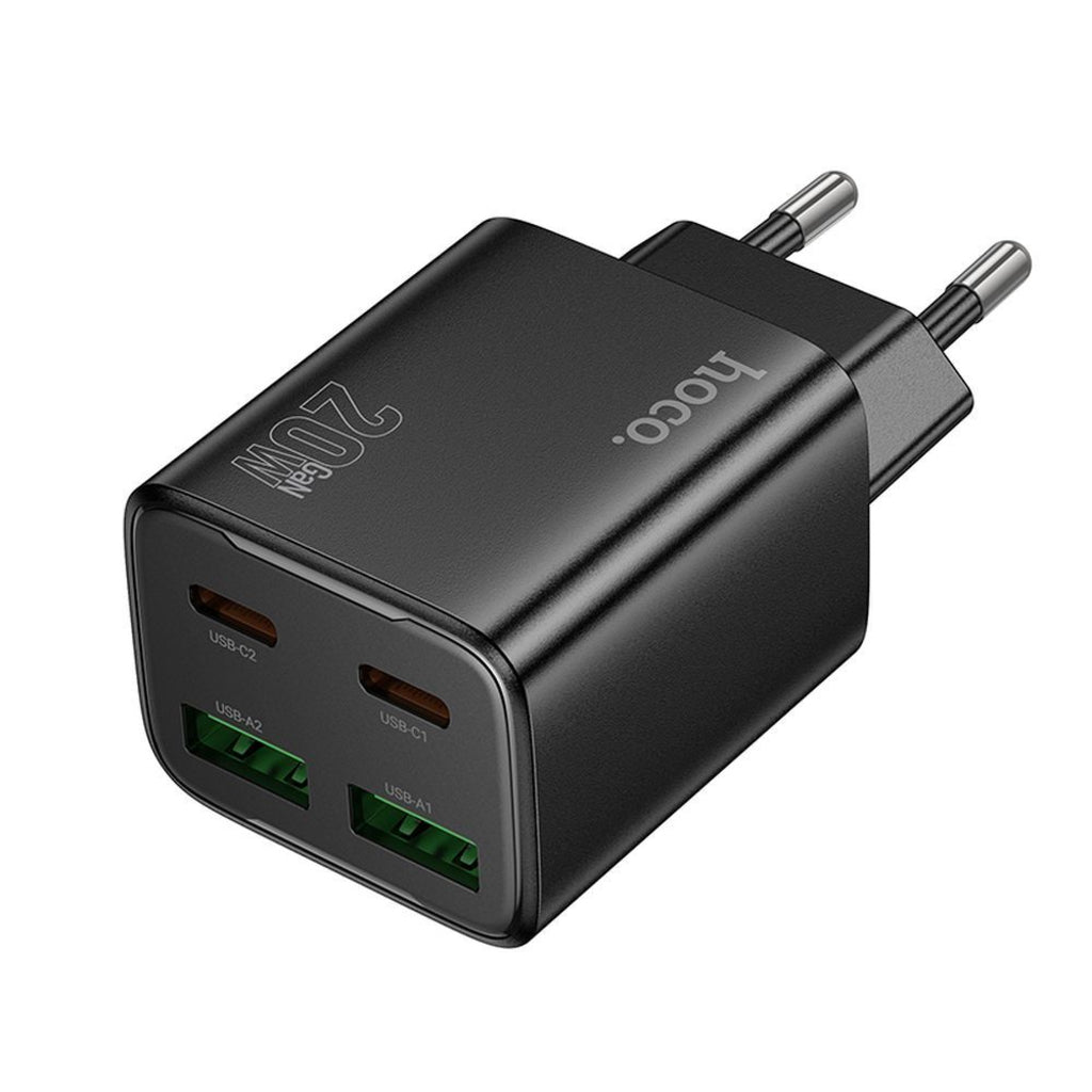 HOCO N55 Verkkolaturi, 20W, 3A, 2 x USB-A - 2 x USB-C, Musta