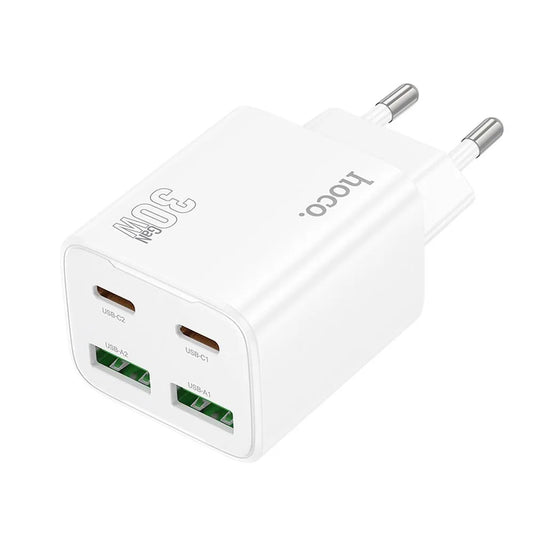 HOCO N56 Verkkolaturi, 30W, 3A, 2 x USB-A - 2 x USB-C, Valkoinen