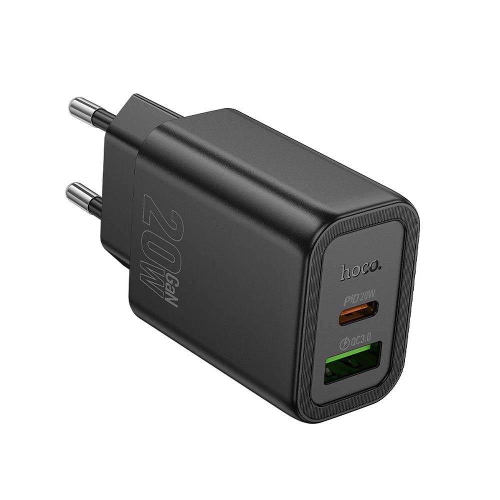 HOCO N61 Verkkolaturi, 20W, 3A, 1 x USB-A - 1 x USB-C, Musta