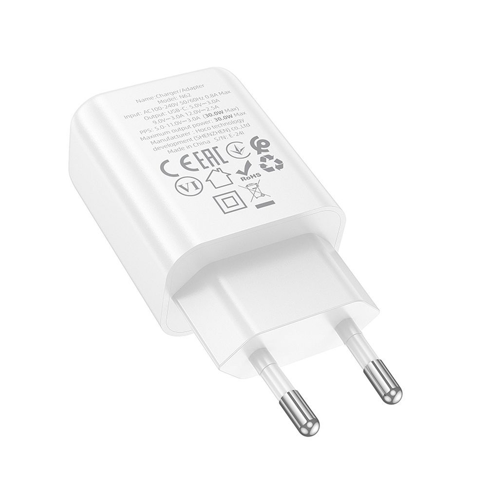 HOCO N62 Verkkolaturi, 30W, 3A, 1 x USB-C, Valkoinen