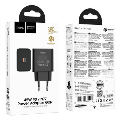 Verkkolaturi HOCO N77, 45W, 3A, 1 x USB-C, Musta