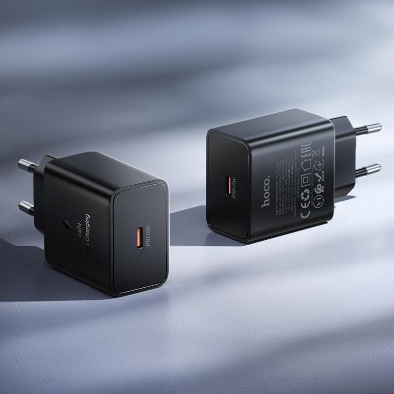Verkkolaturi HOCO N77, 45W, 3A, 1 x USB-C, Musta