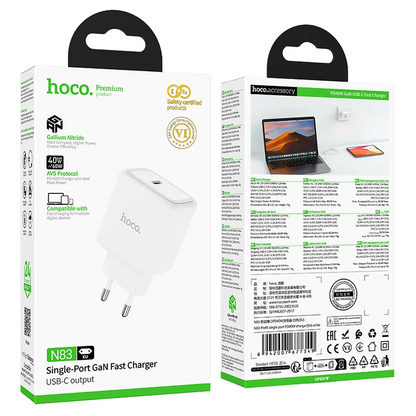 Verkkolaturi HOCO N83, 40W, 3A, 1 x USB-C, Valkoinen