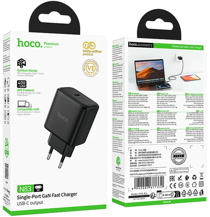 Verkkolaturi HOCO N83, 40W, 3A, 1 x USB-C, Musta