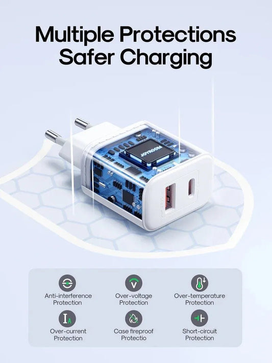 Joyroom JR-TCF05 -verkkolaturi, 20W, 3A, 1 x USB-A - 1 x USB-C, Valkoinen