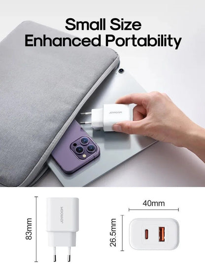 Joyroom JR-TCF05 -verkkolaturi, 20W, 3A, 1 x USB-A - 1 x USB-C, Valkoinen
