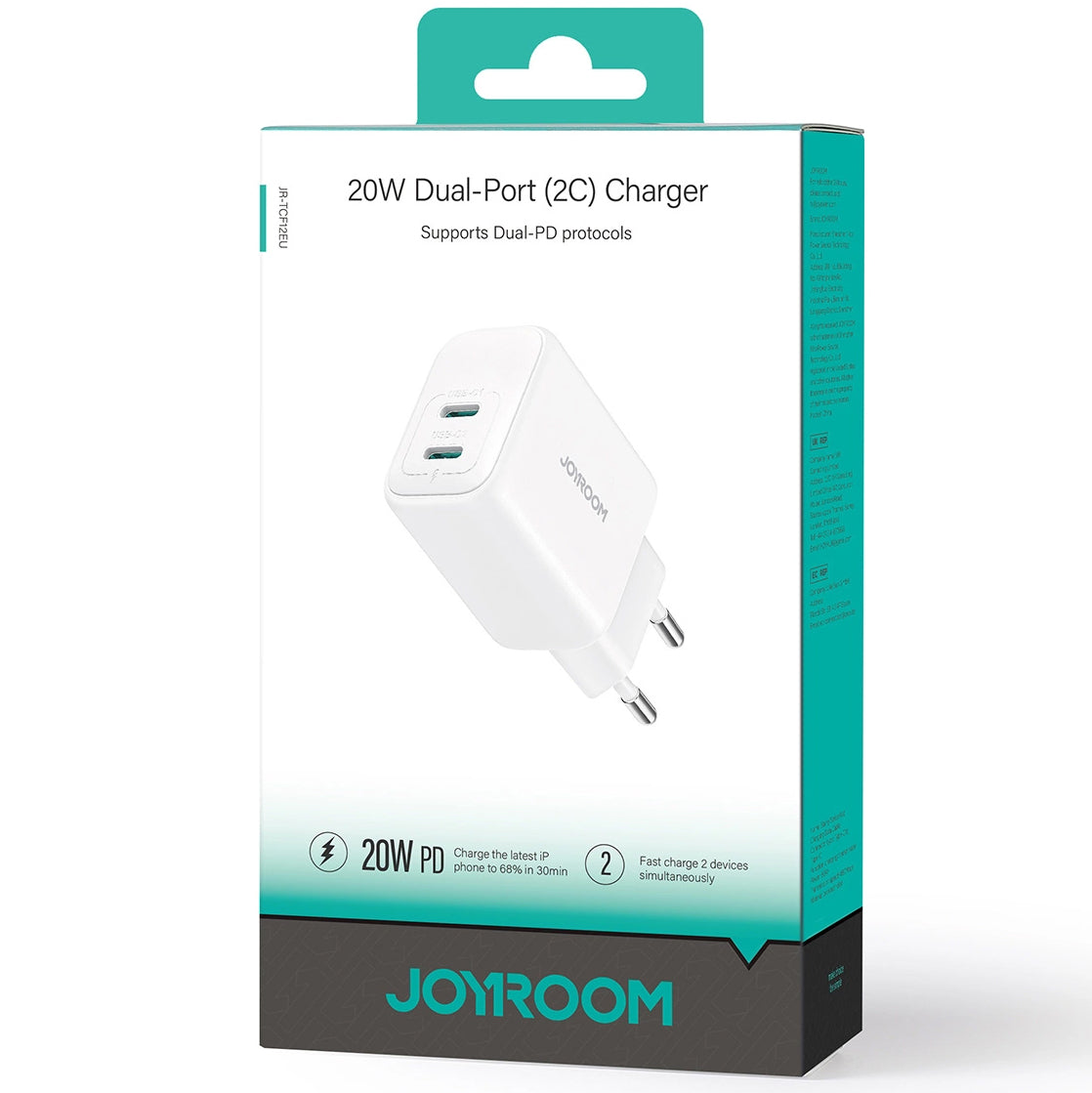 Joyroom JR-TCF12 Verkkolaturi, 20W, 3A, 2 x USB-C, Valkoinen
