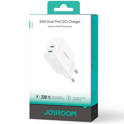 Joyroom JR-TCF12 Verkkolaturi, 20W, 3A, 2 x USB-C, Valkoinen