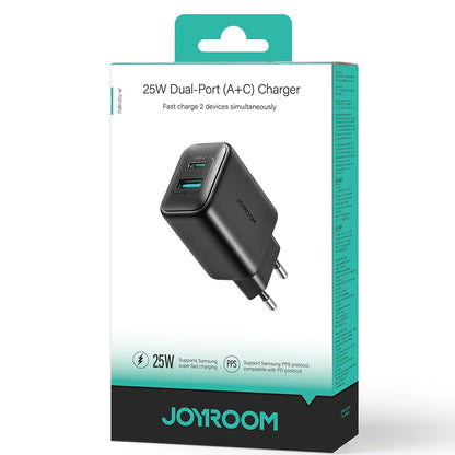 Joyroom JR-TCF13 -verkkolaturi, 25W, 3A, 1 x USB-A - 1 x USB-C, Musta