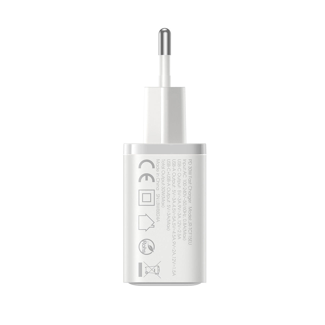 Joyroom JR-TCF15 verkkolaturi, 30W, 5A, 1 x USB-A - 1 x USB-C, Valkoinen