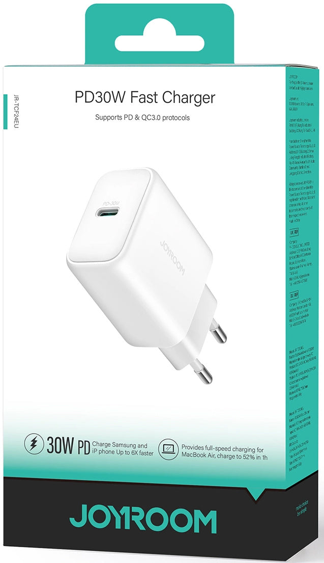 Joyroom JR-TCF24 -verkkolaturi, 30W, 3A, 1 x USB-C, Valkoinen