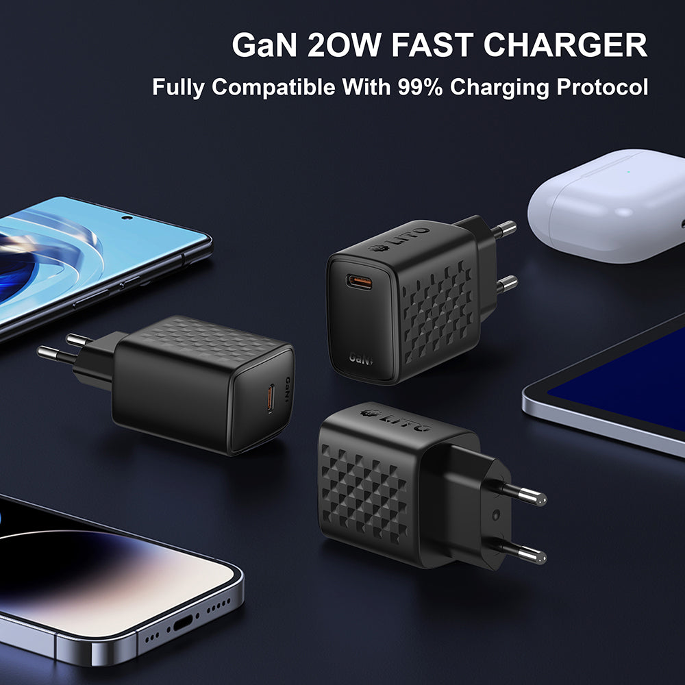 Lito LC13 Network Charger, 20W, 3A, 1 x USB-C, Black