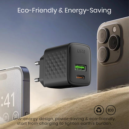 Lito LC15 Verkkolaturi, 20W, 3A, 1 x USB-A - 1 x USB-C, Musta