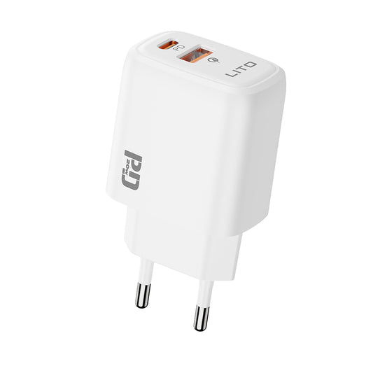 Lito LC28 Network Charger, 20W, 3A, 1 x USB-A - 1 x USB-C, White