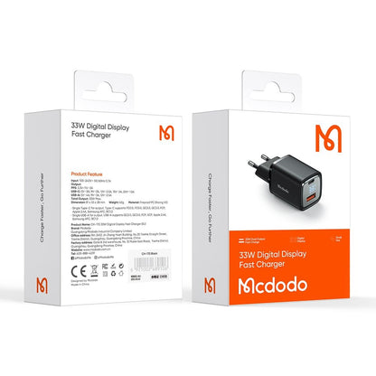 McDodo CH-1701 Graphite Display -verkkolaturi, 33W, 3A, 1 x USB-A - 1 x USB-C, Musta