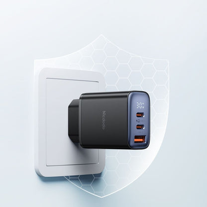 McDodo CH-2180 Display -verkkolaturi, 30W, 3A, 1 x USB-A - 2 x USB-C, Musta