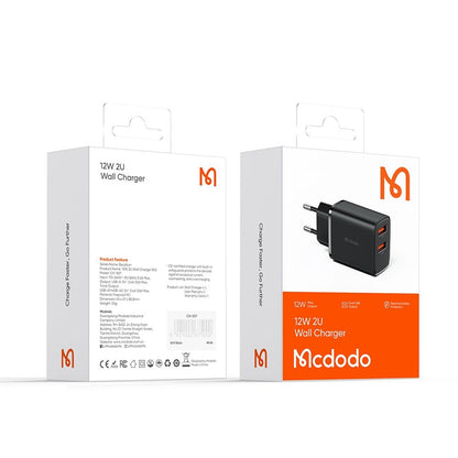 McDodo CH-5070 Beryllium -verkkolaturi, 12W, 2.4A, 2 x USB-A, Musta