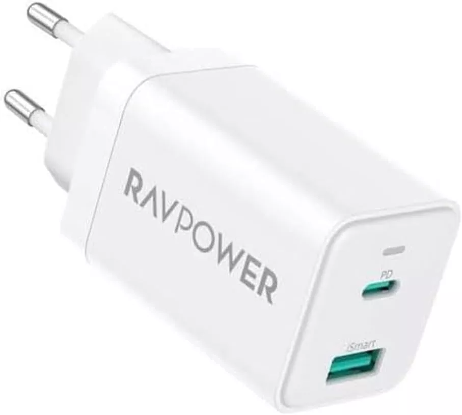 RavPower RP-PC171 verkkolaturi, 45W, 3A, 1 x USB-A - 1 x USB-C, valkoinen