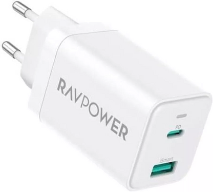 RavPower RP-PC171 verkkolaturi, 45W, 3A, 1 x USB-A - 1 x USB-C, valkoinen