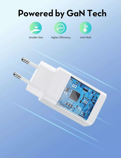 RavPower RP-PC171 verkkolaturi, 45W, 3A, 1 x USB-A - 1 x USB-C, valkoinen