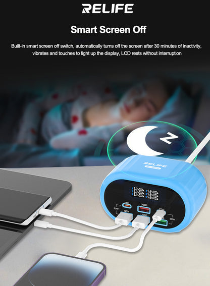 Relife RL-309U -latausasema, 72W, 5A, 2 x USB-C - 4 x USB-A, Sininen