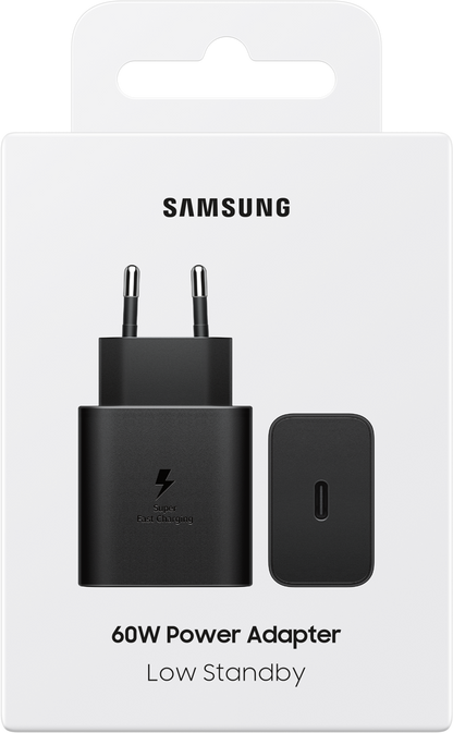 Samsung Network Charger, 60W, 3A, 1 x USB-C, Black EP-T6010NBEGWW