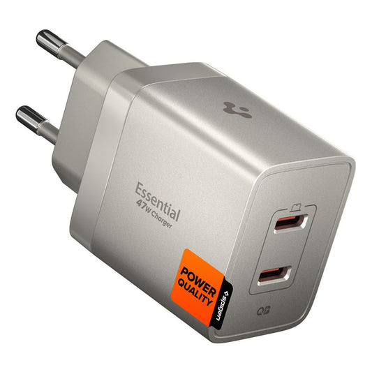 Verkkolaturi Spigen EE472EU Essential, 47W, 3A, 2 x USB-C, Harmaa Titaani ACH10451