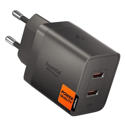 Verkkolaturi Spigen EE472EU Essential, 47W, 3A, 2 x USB-C, Harmaa ACH10450