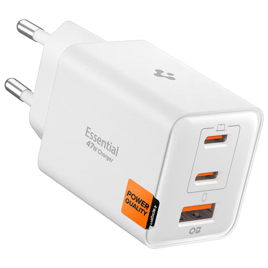 Spigen EE473EU Essential -verkkolaturi, 47W, 3A, 1 x USB-A - 2 x USB-C, Valkoinen ACH09464