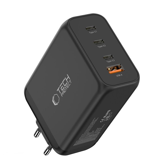 Tech-Protect NC240W-GAN -verkkolaturi, 240W, 5A, 1 x USB-A - 3 x USB-C, Musta