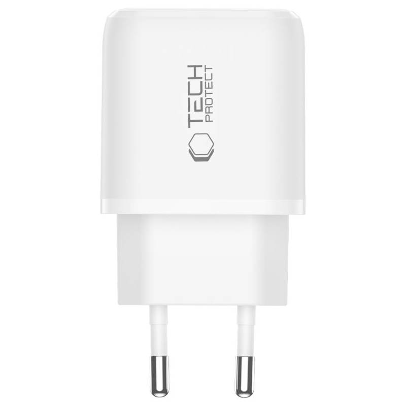 Tech-Protect NCA45W -verkkolaturi, 45W, 3A, 1 x USB-A - 1 x USB-C, Valkoinen