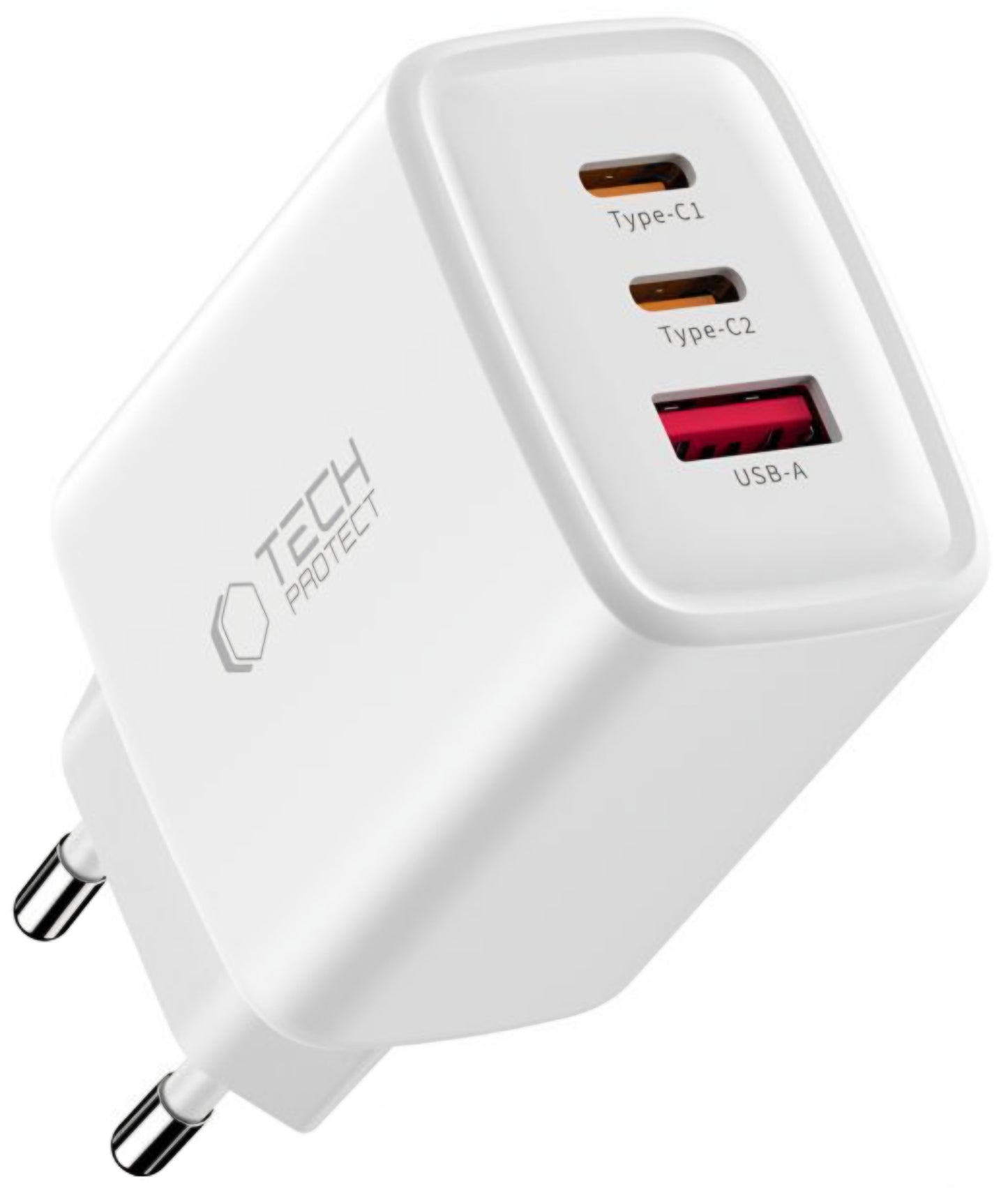 Verkkolaturi Tech-Protect NCA65W, 65W, 3A, 1 x USB-A - 2 x USB-C, Valkoinen