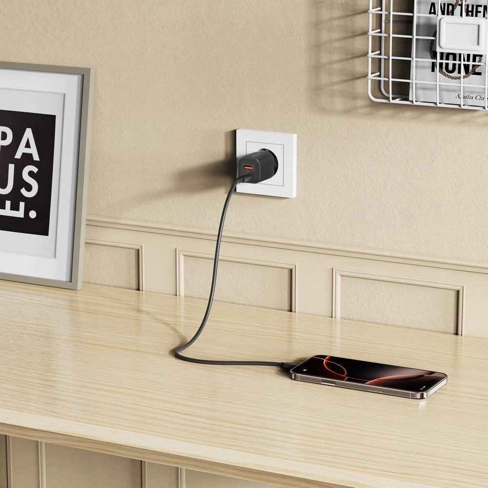 Tech-Protect NCM33W Network Charger, 33W, 3A, 1 x USB-A - 1 x USB-C, Black