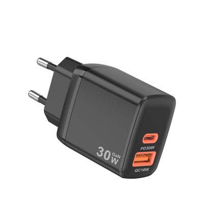 Techsuit CH1 Duonix Network Charger, 30W, 3A, 1 x USB-A - 1 x USB-C, Black