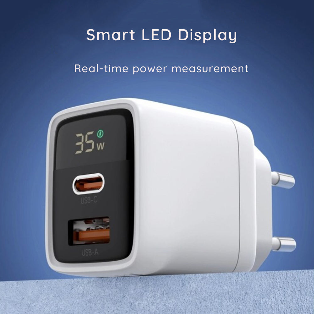 Techsuit CH3 LEDChargX Display -verkkolaturi, 35W, 3A, 1 x USB-A - 1 x USB-C, Valkoinen