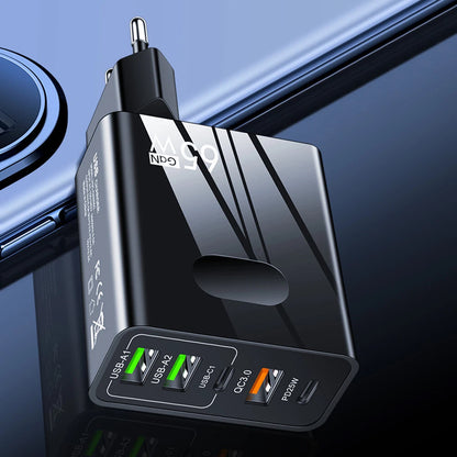 Verkkolaturi Techsuit CHC1 PentaXPower, 25W, 3A, 3 x USB-A - 2 x USB-C, Musta