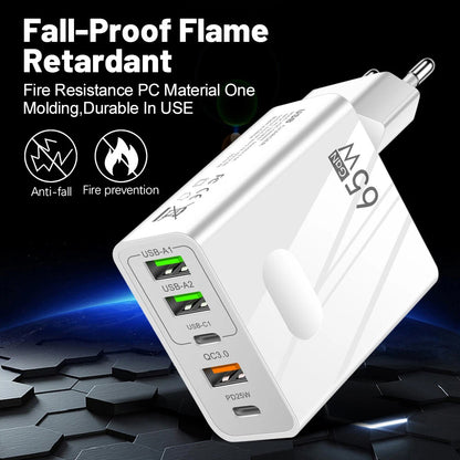 Verkkolaturi Techsuit CHC1 PentaXPower, 25W, 3A, 3 x USB-A - 2 x USB-C, Musta