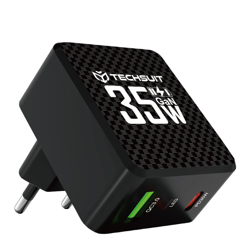 Techsuit CHPD173 Tiny Network Charger, 35W, 3A, 1 x USB-A - 1 x USB-C, Black