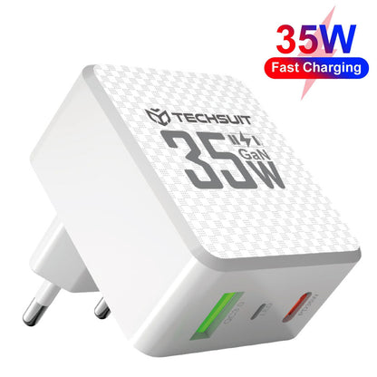Techsuit CHPD173 Tiny -verkkolaturi, 35W, 3A, 1 x USB-A - 1 x USB-C, Valkoinen